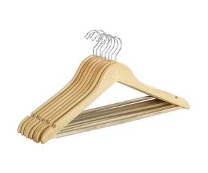 Wenko Percha Pantalones Eco 8 Unidades - Juego de 8 Piezas de Gancho con Barra para Pantalones y Muescas para Faldas, Madera, 45 x 23.5 x 1.2 cm, Marrón