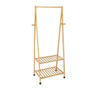 WENKO Perchero estable Honolulu, elegante soporte de armario de bambú con barra de colgar, estantes y ganchos para guardar la ropa, con 4 ruedas negras y 2 frenos de bloqueo, 76,5 x 165 x 43,5 cm