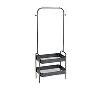 WENKO Perchero Kali, perchero de metal estrecho de pie con barra para la ropa, 2 cestas profundas para guardar zapatos y accesorios y ganchos adicionales, ideal para rincones, 75 x 165 x 30 cm, negro