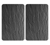 WENKO XL - Placa de cubierta de universal pizarra - juego de 2, cocción y tabla de cortar de vidrio para todo tipo de estufas, vidrio templado, 40 x 52 cm, negro (negro brillante)