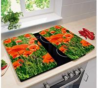 WENKO Placas protectoras para cocina Mod Campo de amapolas, ajustable en altura para todo tipo de cocinas, tabla de cortar y protector contra salpicaduras, vidrio, 30 x 52 cm, juego de 2