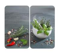 WENKO Placas protectoras para cocina Mod Cocina de hierbas, ajustable en altura para todo tipo de cocinas, tabla de cortar y protector contra salpicaduras, vidrio, 30 x 52 cm, juego de 2