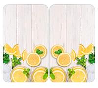 WENKO Placas protectoras para cocina Mod Limones, ajustable en altura para todo tipo de cocinas, tabla de cortar y protector contra salpicaduras, vidrio, 30 x 52 cm, juego de 2