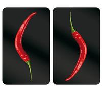 WENKO Placas protectoras para cocina Mod Pimiento picante, ajustable en altura para todo tipo de cocinas, tabla de cortar y protector contra salpicaduras, vidrio, 30 x 52 cm, juego de 2