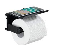 WENKO Portarrollos con estante Classic Plus negro Portarrollos con repisa y protección anticorrosiva de alta calidad Negro