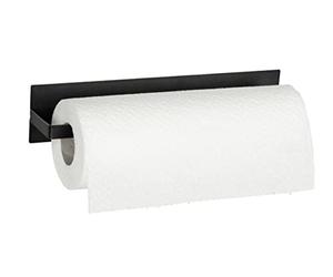 WENKO Portarrollos de papel absorbente magnético Ima, de metal con recubrimiento de polvo de color negro, fijación sin taladrar mediante imán o tira adhesiva incluida, 30 x 6,5 x 6 cm