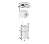 WENKO Portarrollos de papel higiénico independiente con estante para baño y aseo de invitados 3 en 1, incluye portarrollos de repuesto sin agujeros, de metal cromado resistente, 16 x 59 x 18 cm, color