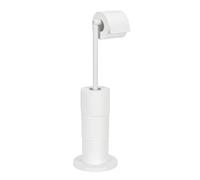 WENKO Portarrollos Papel Higienico 2 en 1, Soporte para Papel de Pie, Accesorios Baño, Portarollos Papel Higiénico para Baño, Porta rollos de Papel Higienico de Pie, Hecho de Acero Blanco Mate
