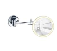 WENKO Power-Loc espejo con Luz Aura - fijar sin taladrar, superficie de espejo ø 16.5 cm 500 % aumento, Acero, 20 x 24.5 x 10-40 cm, Cromo