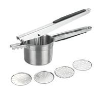 WENKO Prensa multiusos XL de acero inoxidable, prensa para patatas grande y prensa de cocina con 4 accesorios, volumen de 330 ml, asas de silicona antideslizantes, apto para lavavajillas