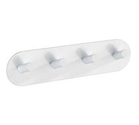 WENKO Regleta 4 ganchos Piceno Quadro blanco mate acero inox - colgador para guardarropa, 4 ganchos, autoadhesivo, Acero inoxidable, 19.8 x 5 x 2 cm, Blanco
