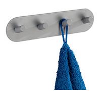 WENKO Regleta con Colgadores Piceno Quadro, gris mate acero inox - colgador para guardarropa, 4 ganchos, autoadhesivo, Acero inoxidable, 19.8 x 5 x 2 cm, Gris