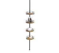 WENKO Rinconera telescópica a presión, 4 bandejas para ducha | estantería regulable, acero inoxidable/bambú, 31 x 65-275 x 20 cm, Mod Dolcedo Bambus
