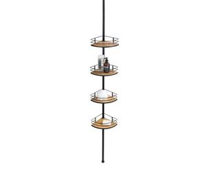 WENKO Rinconera telescópica a presión, 4 bandejas para ducha | estantería regulable, acero inoxidable/bambú, 31 x 65-275 x 20 cm, Mod Dolcedo Bambus
