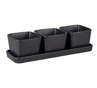 WENKO Set de cuencos Snack & Dip, 4 piezas, bandeja pequeña con 3 bols de 300 ml de cerámica de calidad, accesorio Black Outdoor Kitchen para jardín, para tapas y aperitivos, 30 x 10 x 8 cm, negro