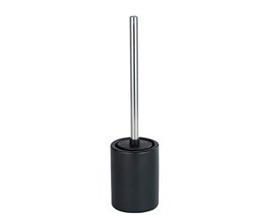 WENKO Set para inodoro de cerámica Laviano, color negro mate, portaescobillas de pie y escobilla con cabezal de silicona reemplazable, efecto antiadherente para una limpieza higiénica, Ø 9,7 x 39 cm
