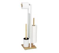 WENKO Set WC Mod, Rivalta Juego escobillero portarrollos Independiente bambú y Cristal de Seguridad Acero 18 x 70 x 23 cm Blanco Natural