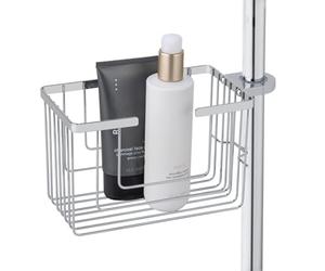 Wenko Soporte para barra de ducha Mod, Valognes organizador de baño sin taladro cesto de ducha acero inoxidable estante cromado 20x12x13 cm cromo