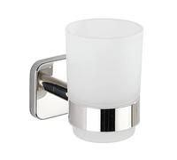 WENKO Soporte para el vaso de dientes «Mezzano», vaso de cepillo de dientes extraíble de vidrio satinado, soporte de acero fino inoxidable brillante de calidad, 7 x 9,5 x 10,5 cm