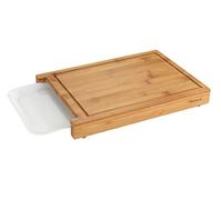 WENKO Tabla de cortar Bruno - Tabla de cocina, tabla para cortar con ranura de goteo y bandeja, Bambú, 35 x 4 x 25 cm, Marrón