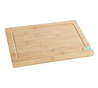 WENKO Tabla de cortar con afilador de cuchillos 30x23 cm - Tabla de cocina, tabla de cortar con surco de goteo para líquidos, cuidando el filo de los cuchillos, Bambú, 33 x 1.5 x 23 cm, Marrón
