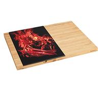 WENKO Tabla de cortar con inserto de vidrio Flames - Tabla de cocina, tabla para cortar con placa de vidrio extraíble, Bambú, 38 x 1.6 x 28 cm, Marrón