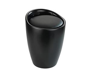 WENKO Taburete Candy negro mate - Taburete de baño, con bolsa de lavandería extraíble, Plástico (ABS), 36 x 50.5 x 36 cm, Negro