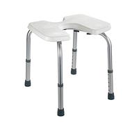 WENKO Taburete de baño higiénico Secura, regulable en altura - Taburete de ducha con recortes higiénicos, capacidad de carga 120 kg, plástico, 46 x 36-46 x 53.5 cm, Blanco