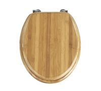 WENKO Tapa de WC Bambus - sujeción de metal- cromo, Bambú, 34.5 x 41.5 cm, Marrón oscuro
