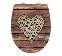 WENKO Tapa de WC Curly Heart superficie con relieve - Asiento de inodoro con dispositivo automático de descenso, sujeción higiénica «Fix-Clip», Thermoplast, 36.5 x 45 cm, Multicolor