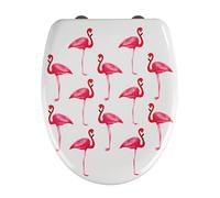 Wenko Tapa de WC Flamingo - Antibacteriano, Dispositivo automático de Descenso, sujeción higiénica Fix-Clip, Duroplast, 38 x 45 cm, Multicolor