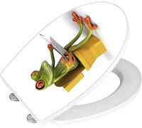 WENKO Tapa de WC Frog News Duroplast acrílico - antibacteriano, dispositivo automático de descenso, sujeción higiénica Fix-Clip, Duroplast, 38 x 44.5 cm, Blanco