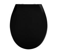 WENKO Tapa de WC Kos negro - Asiento de inodoro con dispositivo automático de descenso, sujeción higiénica "Fix-Clip", Thermoplast, 37 x 44 cm, Negro