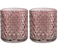 Wenko Taza para cepillos de Dientes Atessa Altrosa, pequeño Vaso de Cristal con Superficie estructurada en Forma de pequeños Diamantes para higiene Dental, Vaso de Enjuague bucal, Ø 7,5 x 10 cm