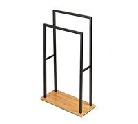WENKO Toallero de pie «Bambusa», con 2 barras verticales para toallas, base de bambú, estructura de acero negro, estilo loft, accesorio de baño sostenible, 46 x 20 x 80 cm, color natural/negro