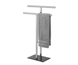WENKO Toallero Mod. Lava en Forma de T toallero con 2 Brazos de Acero Inoxidable y Base de Cristal de Seguridad. Dimensiones: 50 x 81,5 x 20 cm