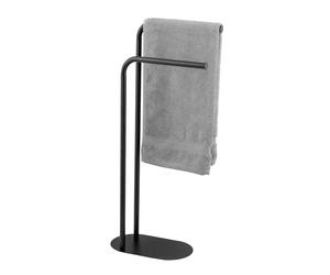 WENKO Toallero Mod, Levante Soporte Independiente para Toallas Perchero Accesorios de baño Elegante diseño Moderno Acero Negro 30 x 79 x 17 cm