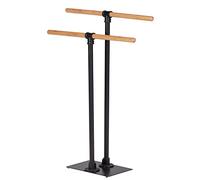 WENKO Toallero negro Forli, soporte WENKO para toallas, para baño con 2 brazos de acero lacado negro, acabado mate estilo industrial, brazos de bambú sostenible, 60 x 77,5 x 20 cm, negro/natural