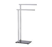 WENKO Toallero y Perchero Lava, toallero con 2 Brazos, combinación de Tubo Redondo y Cuadrado de Acero Inoxidable Brillante con Placa Base de Vidrio de Seguridad Pesado, 42 x 81 x 20 cm