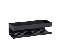 WENKO Estante de Pared Genova Black con Turbo-Loc®, Estante de Acero Inoxidable Mate, fijación a la Pared sin taladrar con Almohadilla Adhesiva, para Guardar Productos de baño, 30x8x10,5 cm, Negro