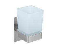 WENKO Turbo-Loc Genova - Vaso para Cepillo de Dientes (Mate, Soporte de Pared, sin taladrar, Soporte de Acero Inoxidable, Vaso de Vidrio Satinado, 6,2 x 13,2 x 9 cm)