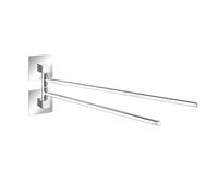 WENKO Turbo-Loc toallero con 2 brazos móviles Quadro - Fijación sin taladrar, Acero inoxidable, 6.5 x 14.5 x 40 cm, Cromo