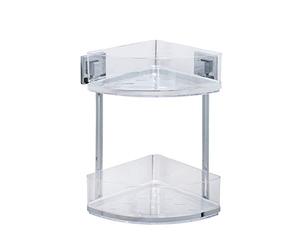 WENKO Vacuum-Loc rinconera doble de acero fino con 2 repisas Quadro, Acero inoxidable, 28 x 32.5 x 19.5 cm, Brillante