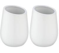 WENKO Vaso de Dientes Badi Blanco cerámica - Soporte para cepillos de Dientes, para cepillos y Pasta de Dientes, Cerámica, 8 x 11 x 8 cm, Blanco (Paquete de 2)