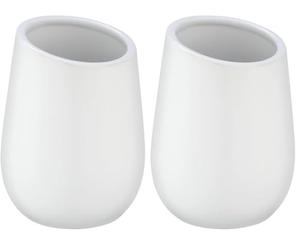 WENKO Vaso de Dientes Badi Blanco cerámica - Soporte para cepillos de Dientes, para cepillos y Pasta de Dientes, Cerámica, 8 x 11 x 8 cm, Blanco (Paquete de 2)