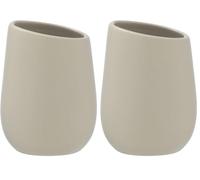 WENKO Vaso higiene Dental Badi Beige cerámica - Soporte para cepillos de Dientes, para cepillos y Pasta de Dientes, Cerámica, 8 x 11 x 8 cm, Beige (Paquete de 2)