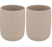 WENKO Vaso para Cepillo de Dientes Agropoli, Beige, Soporte para Cepillo y Pasta de Dientes en plástico de Calidad con diseño vívido y Superficie Texturizada, sin BPA, Ø 7,5 x 10 cm (Paquete de 2)
