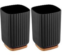 WENKO Vaso para Cepillo de Dientes Rotello, de plástico, para cepillos de Dientes, y Base de bambú, para Guardar Utensilios, con Estructura Acanalada de fácil sujeción, Ø 8,6 x 11,1 cm, Negro/Natural