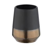 WENKO Vaso para cepillos de Dientes «Brandol», Soporte para cepillos de Dientes, Cepillo y Pasta de Dientes, de cerámica, Ø 8 x 10 cm, en Color Negro/Cobre