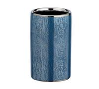 WENKO Vaso para cepillos de dientes «Nuria», soporte para cepillos de dientes, de alta calidad para cepillo y pasta de dientes, de cerámica fina con superficie lujosamente estructurada en plateado/azul, Ø 6,5 x 10,7 cm